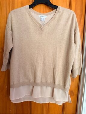 VENUS Light Beige V-Neck Layered Knit Top